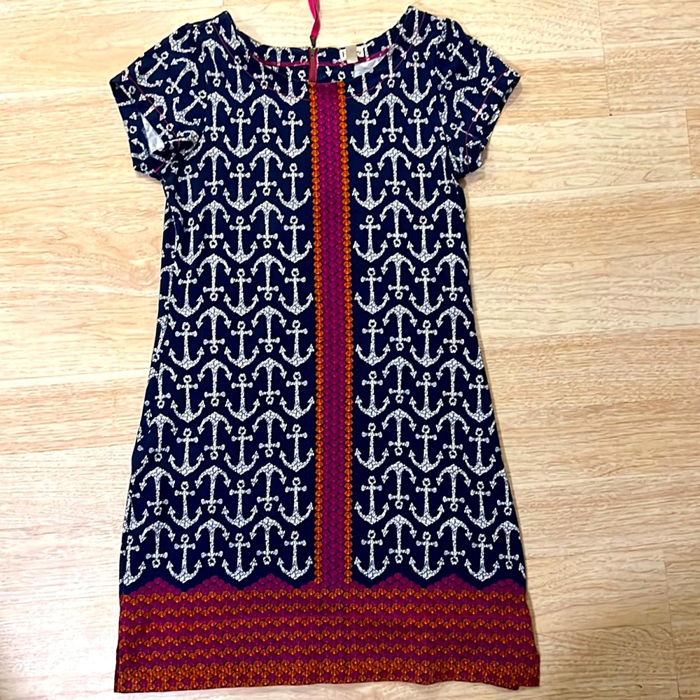Women’s Hatley  anchor dress. Blue with white and pink and orange details